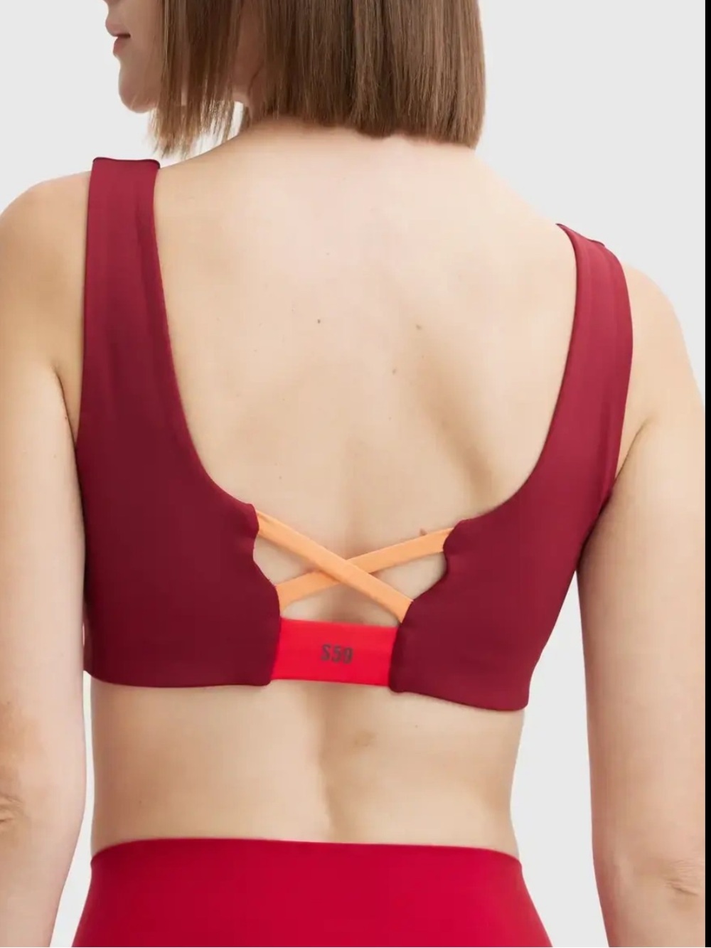 Splits59 Burgundy Sports Bra with Peach Straps